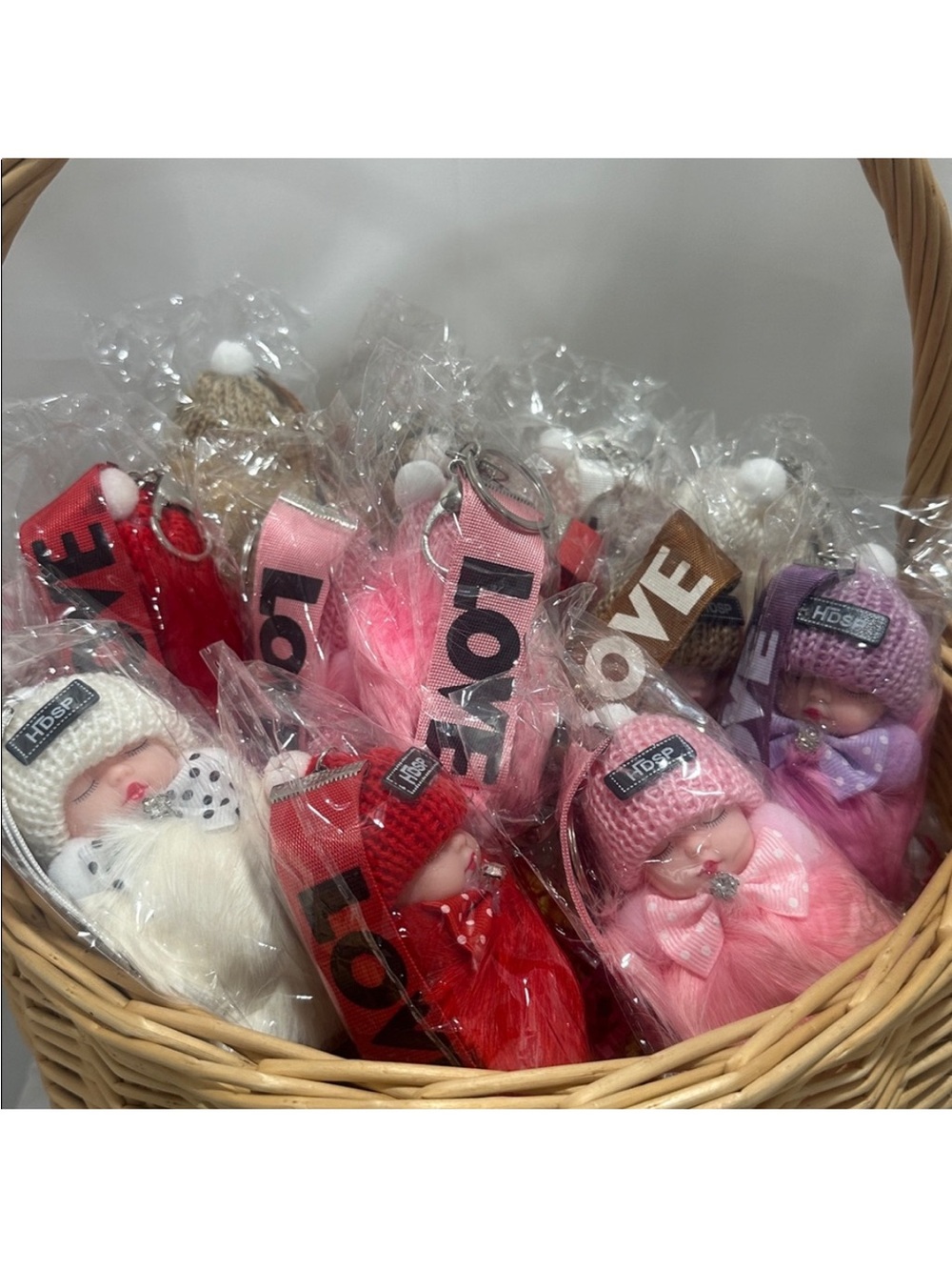 NWT Set of 5 “LOVE” sleeping baby Keychain Doll with 'LOVE' Strap